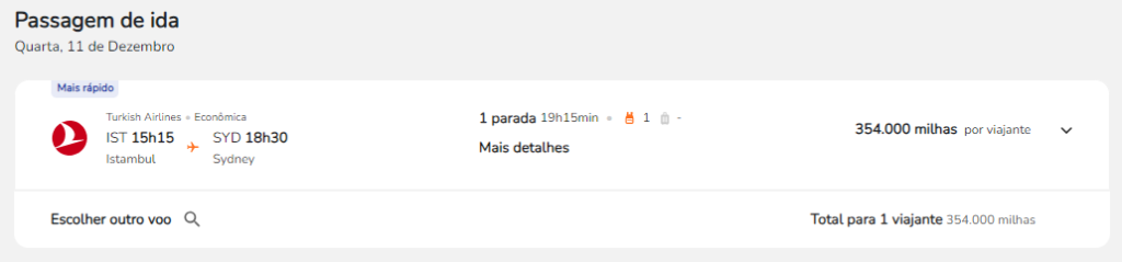 Opção de resgate com a Turkish entre Istambul e Sydney utilizando a Smiles