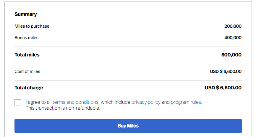 Valor do milheiro na compra de pontos do LifeMiles