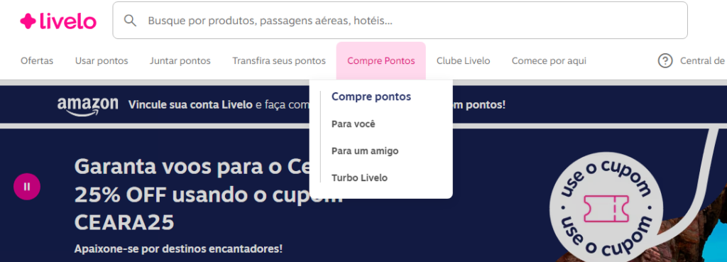 Compre pontos Livelo com 55% de desconto até 06/09! Veja regras aqui