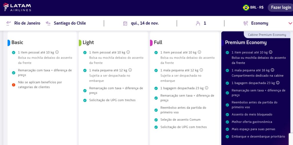 Atenção às tarifas e nomenclaturas de bagagem na Latam