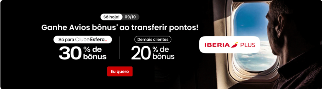 Transferência de pontos da Esfera com até 30% de bônus para o Ibéria Plus