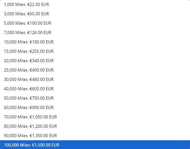 Valor do custo do milheiro da SUMA na compra de milhas direta no programa