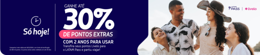 Latam pass e livelo 30% de bônus na transferência de pontos