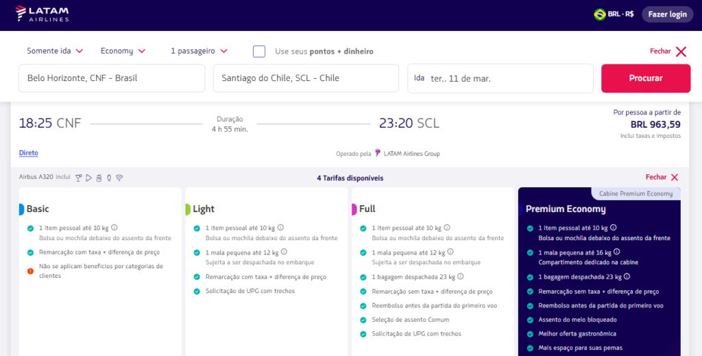 Mais rotas internacionais da Latam adotam tarifa sem mala de mão