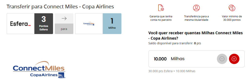 transferência Esfera e ConnectMiles