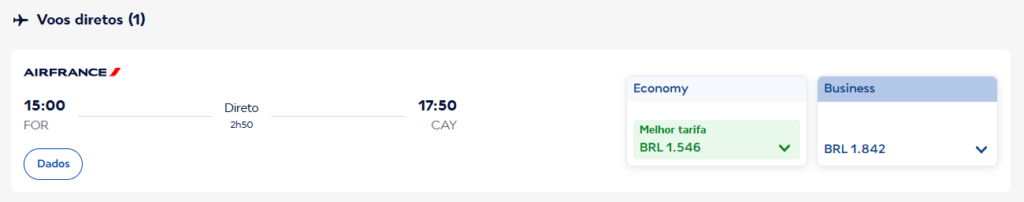 voos para a Guiana Francesa saindo de Fortaleza com a Air France