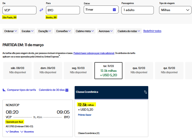 voos domésticos com tabela fixa