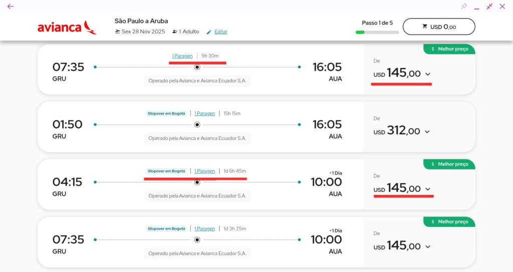 Exemplo de stopover da Avianca em Bogotá