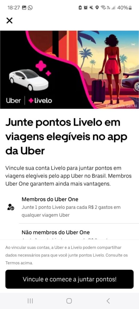 Uber e Livelo parceria